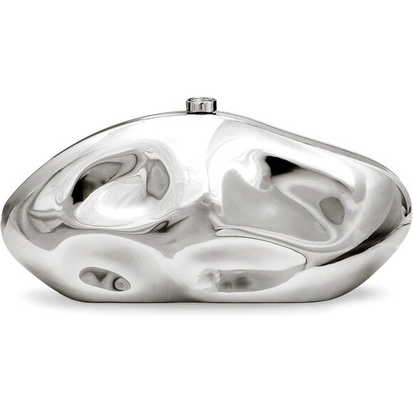 Shiny Silver Acrylic Clutch Purse - Irregular Shell Evening Handbag for Women - Picture 2 of 6